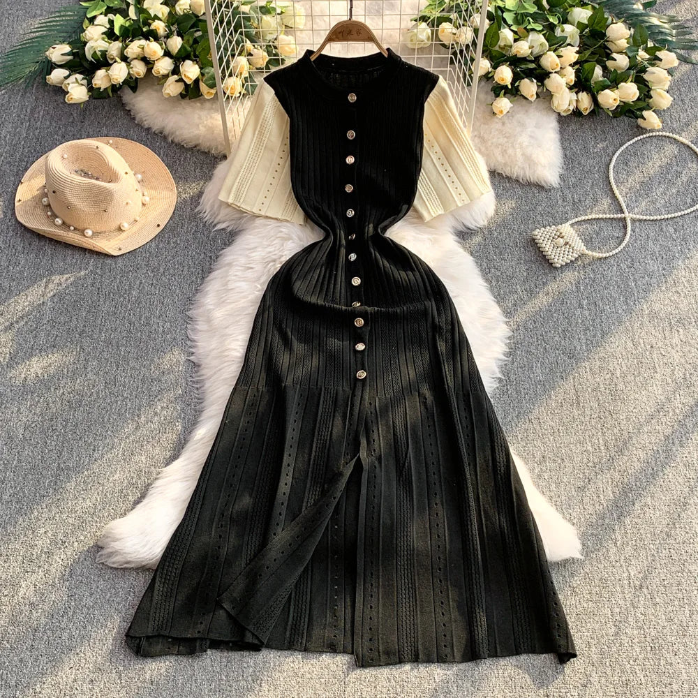 buttoned ribbed dress Reiss