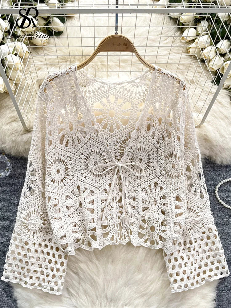 【新品タグ付き】Crochet Lace Cardigan White White Crochet Flower Pattern Lace Cardigan Sweater on Luulla