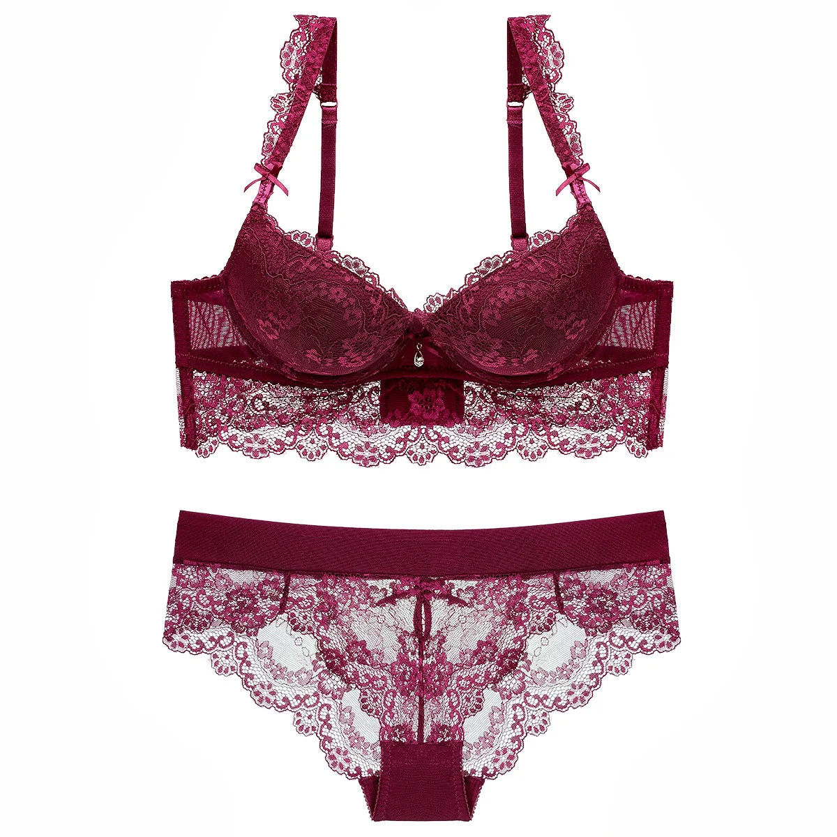 Lace Maroon Lingerie Bra And Panty Set