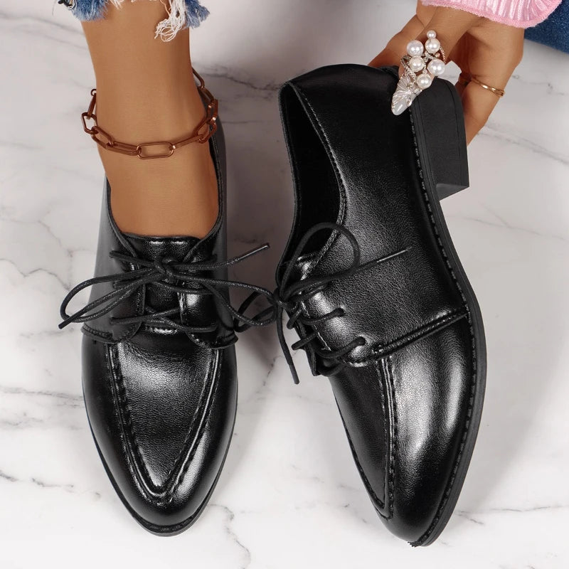 Black Faux Leather Lace-up Oxford Shoes Women on Luulla